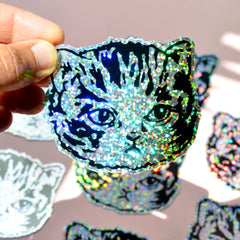 Glitter Kitty Cat Stickers | Premium Die Cut Vinyl | 2.5 x 3 inches