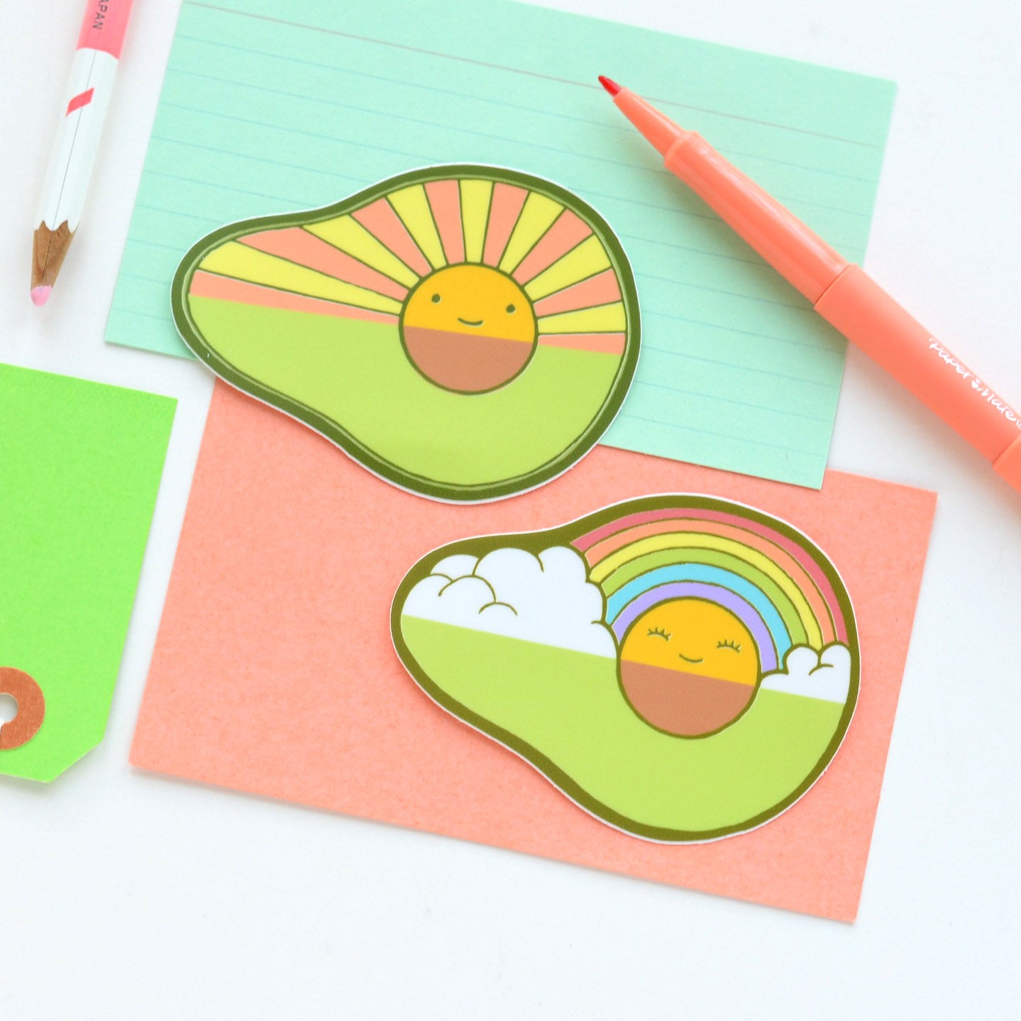 Avocado Rainbow / Avocado Sunrise Stickers | Premium Die Cut Vinyl | 3.25 x 2.5 inches