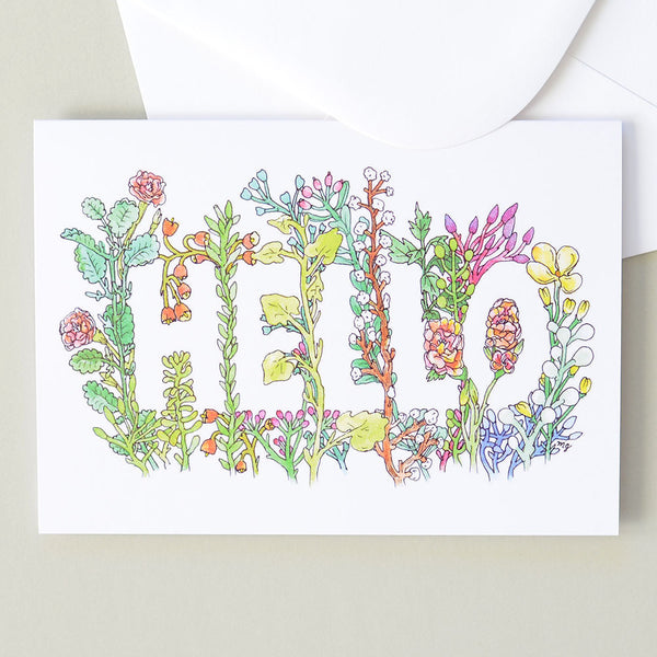 Hello in Flowers Greeting Card | Illustration by Marie Gardeski