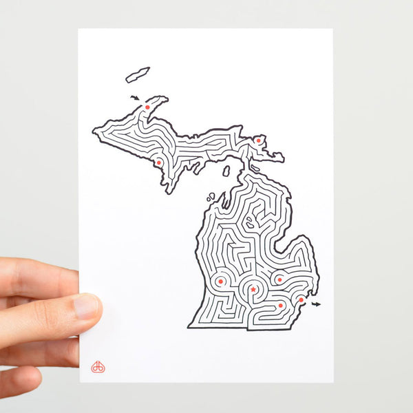 Michigan Maze Postcard designed by David BIrkey | imaginaryanimal.com