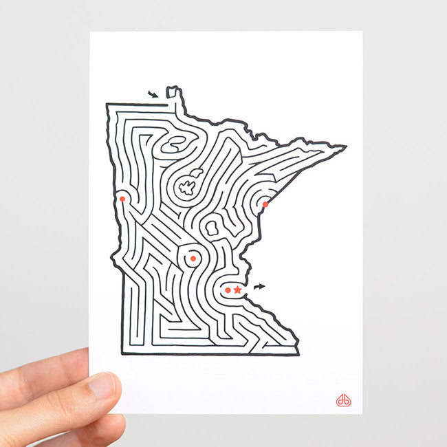 Minnesota Maze Postcard designed by David Birkey | imaginaryanimal.com