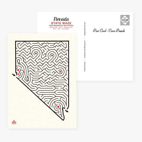 5x7 Nevada Map State Maze Postcard Print