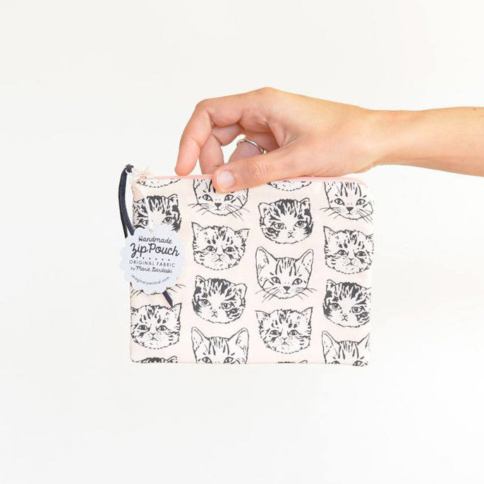 Cute Cats Small Flat Pouch | Peach/Grey