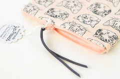 Cute Cats Small Flat Pouch | Peach/Grey