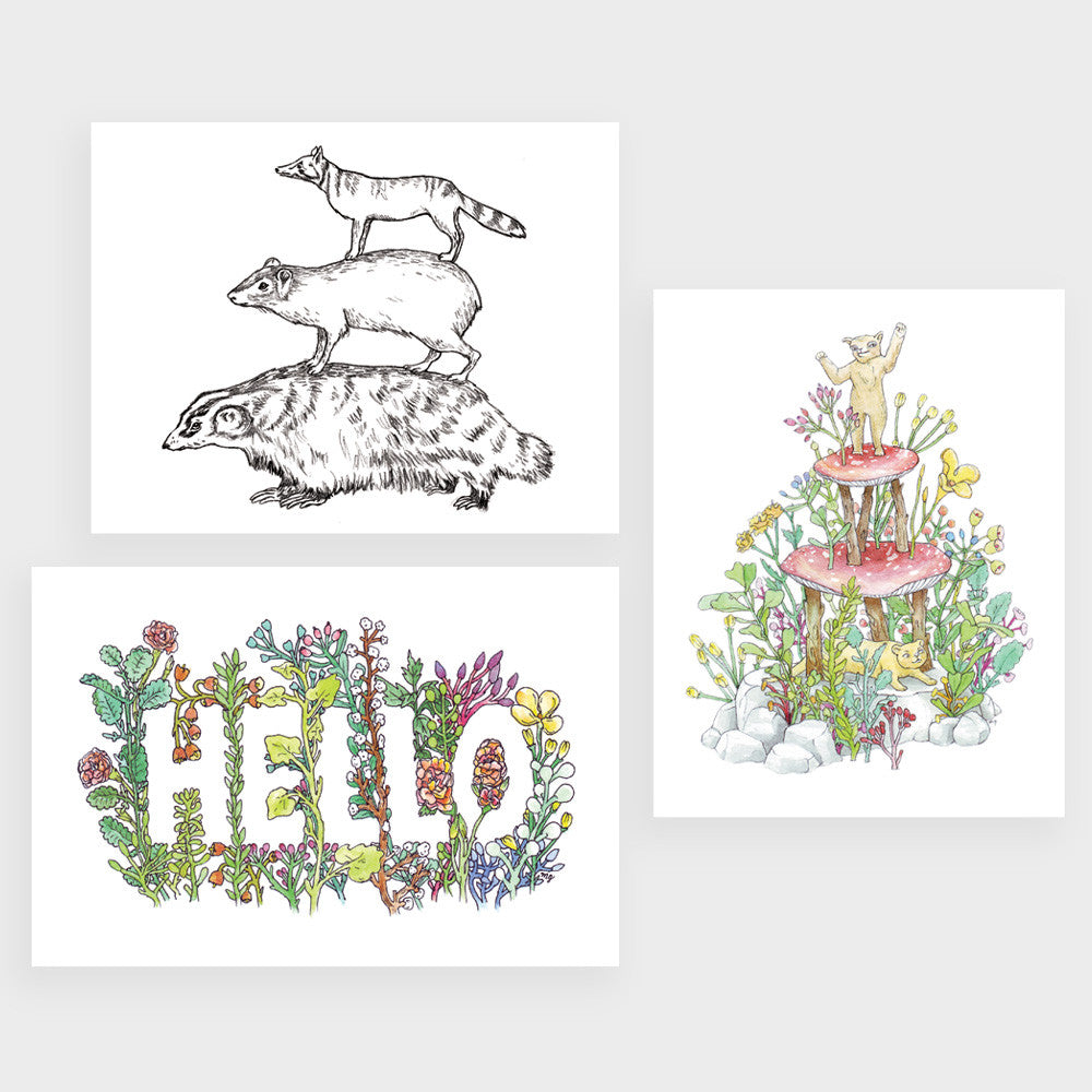 Postcard Set | 3 Plant & Animal Drawings by Marie Gardeski