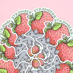 Strawberry Strong Cute Mouse Sticker | Premium Die Cut Vinyl | 3.5 x 2.8 inches