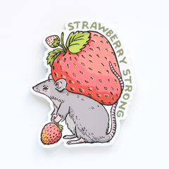 Strawberry Strong Cute Mouse Sticker | Premium Die Cut Vinyl | 3.5 x 2.8 inches