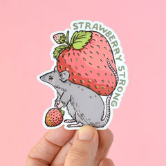 Strawberry Strong Cute Mouse Sticker | Premium Die Cut Vinyl | 3.5 x 2.8 inches