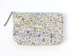 Doodletown Zipper Pouch | Medium Boxy | Original Fabric Design | Grey / Pink / Mint