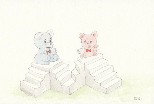 Original Pencil & Watercolor Drawing | Two Bears on Top