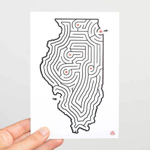 Illinois Maze Postcard designed by David Birkey | imaginaryanimal.com