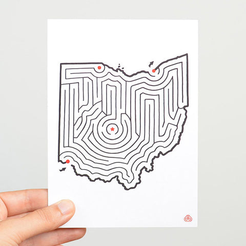 Ohio Map Maze Postcard © David Birkey | imaginaryanimal.com