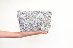Doodletown Zipper Pouch | Medium Boxy | Original Fabric Design | Grey / Pink / Mint