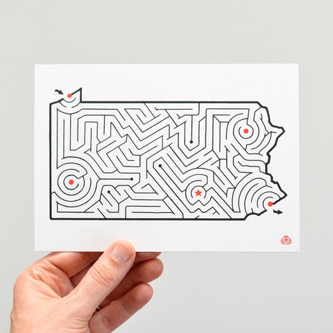 Pennsylvania Map Maze Postcard Front