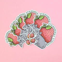 Strawberry Strong Cute Mouse Sticker | Premium Die Cut Vinyl | 3.5 x 2.8 inches