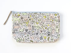 Doodletown Zipper Pouch | Medium Boxy | Original Fabric Design | Grey / Pink / Mint