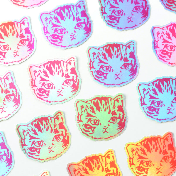 Cute Cat Boba Sparkly Stickers / Holographic Die-cut Kitty